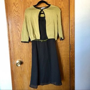 K Petite 2-piece Black and Green Polka Dot Dress